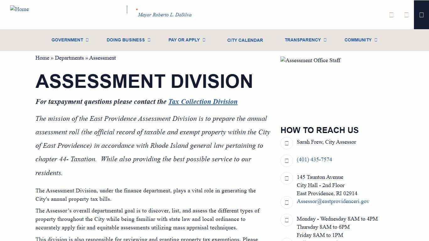 Assessment Division City of East Providence, RI